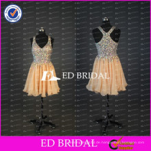 ED Braut elegante reale Probe schwerer wulstiger Kristall eine Linie kurzes Chiffon- Frauen-Partei-Kleid